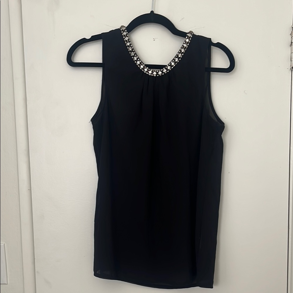 Elegant Black Sleeveless Top with Embellished Neckline